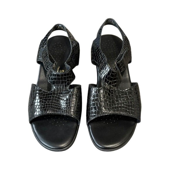 SAS Suntimer Heeled Sandal In‎ Black Croc Size 10 Sling Back Tripad Comfort - Picture 1 of 7